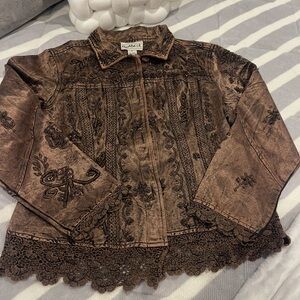 Flashback Women's Elegant Brown Embroidered Jacket